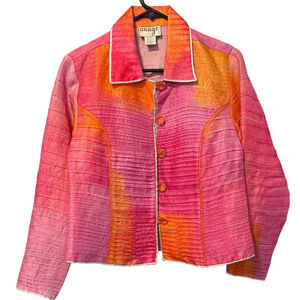 Anage 100% Silk Vintage Pink and Orange Blazer Jacket with Metallic Accents